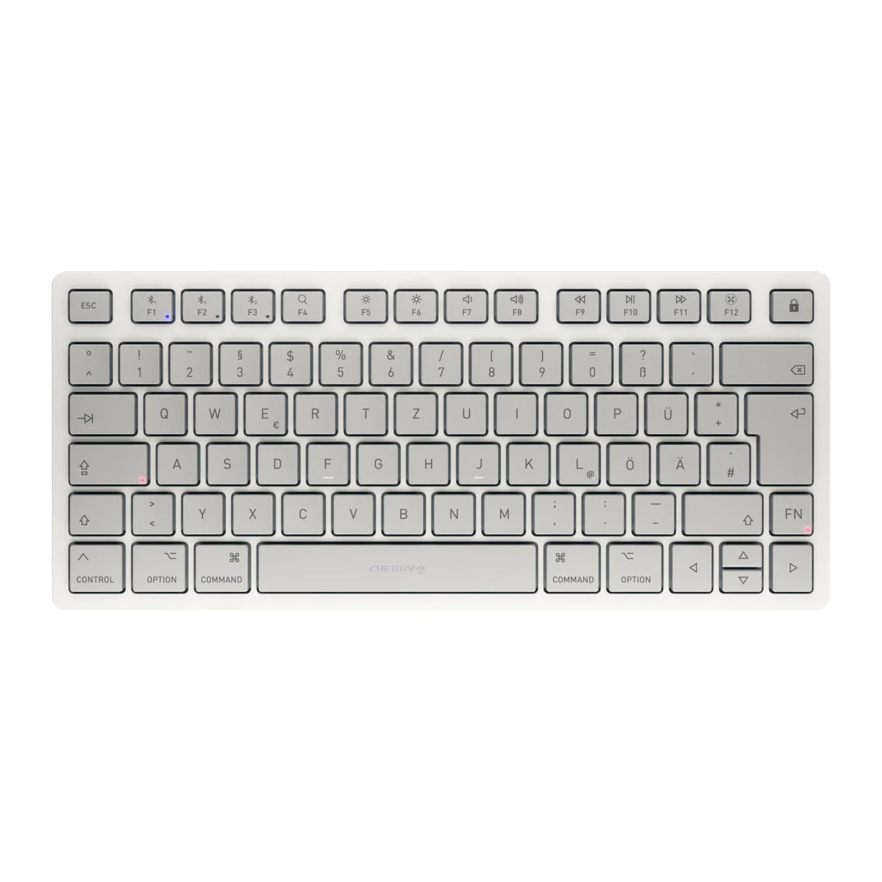 CHERRY KW 7100 MINI BT FOR MAC, Kompakte Mac-Tastatur mit 3 Bluetooth-Kanälen, Deutsches Layout (QWERTZ), Kabelloses Multi-Device-Keyboard, Moonlight White