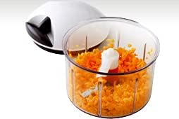 Fissler Finecut / Obst und Gemüseschneider, Multi- Zerkleinerer-manuell, Universalschneider-Küche, Zwiebel-Cutter mit Zugmechanismus (mixen, schleudern, aufbewahren), Weiß