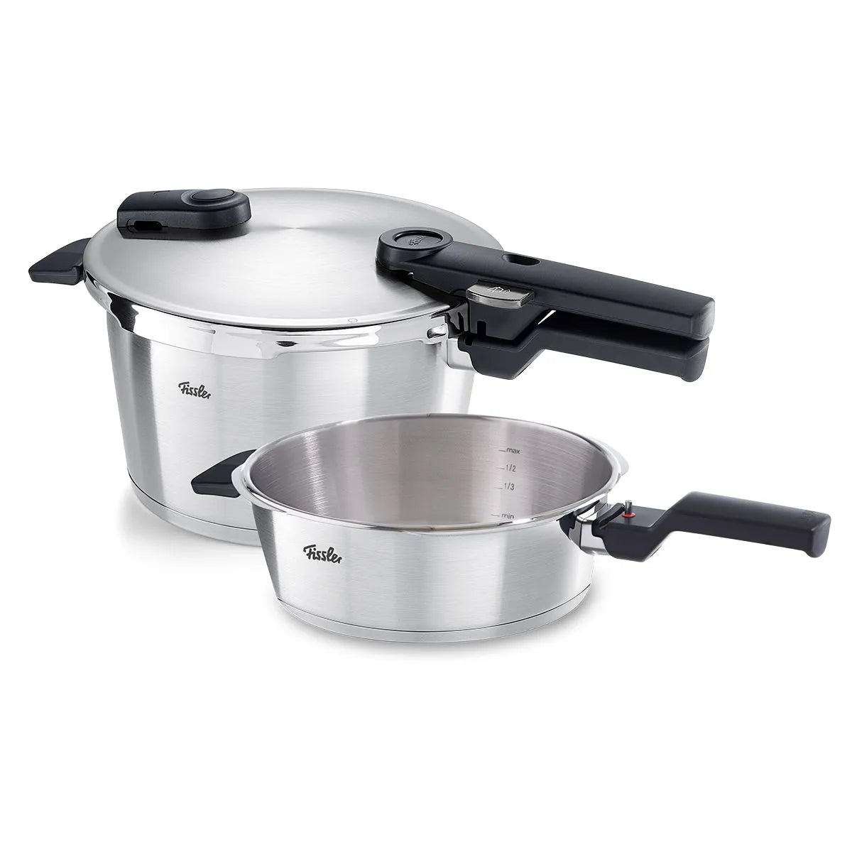 Fissler Vitaquick Premium / Schnellkochtopf-Set, 2-teilig Ø 22 cm (1 Schnellkochtopf 4,5 L, 1 Schnellbratpfanne 2,5 L) – Induktion, Silber