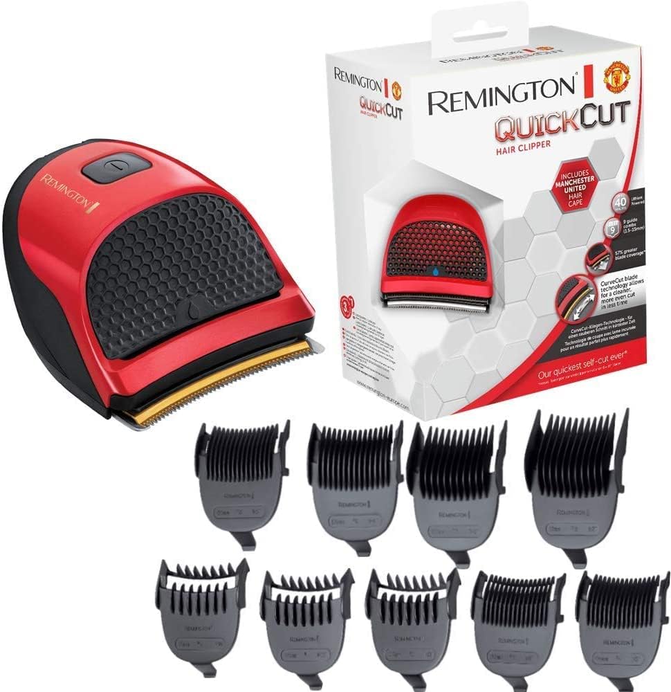 Remington Haarschneidemaschine QuickCut Manchester United Edition (Edelstahlklingen mit CurveCut-Klingen-Technologie, 9 Aufsteckkämme, Netz-/Akkubetrieb, Lithium) Haarschneider HC4255
