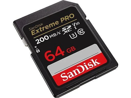 SanDisk Extreme PRO SDXC UHS-I Speicherkarte 64 GB (V30, Übertragungsgeschwindigkeit 200 MB/s, U3, 4K UHD Videos, SanDisk QuickFlow-Technologie, temperaturbeständig)