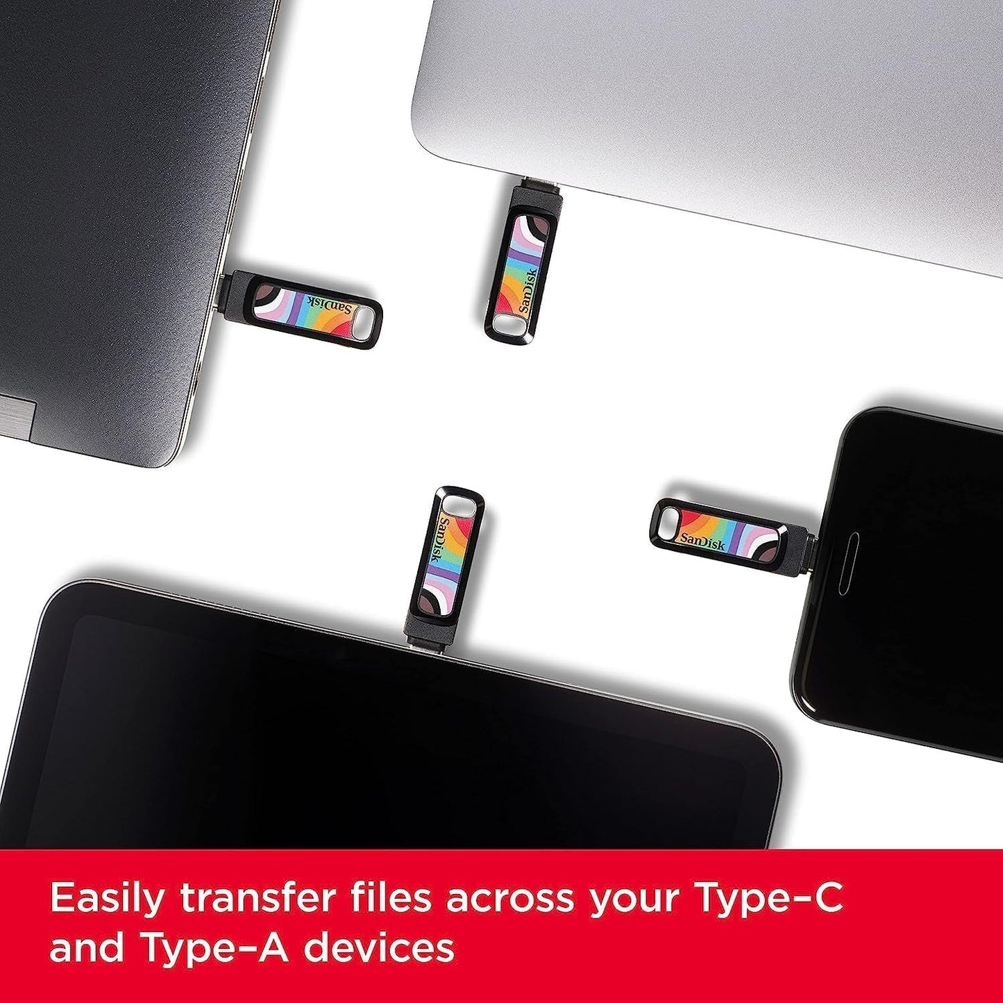 SanDisk 128GB Ultra Dual Drive Go USB Type-C Flash Drive, Rainbow Pride, USB Speicher für iPhone 15 iPhone16
