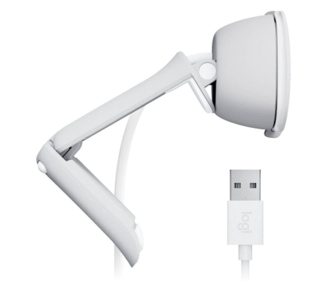 Logitech Brio 100 Full HD Webcam , Auto-Licht, integriertes Mikrofon, Abdeckblende, weiß