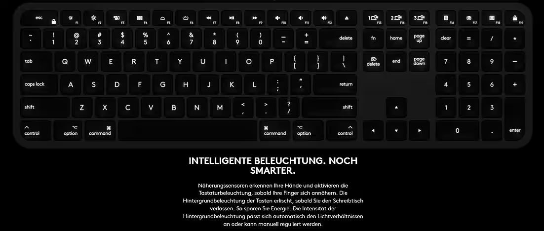 Logitech MX Keys für MAC Wireless Tastatur USB-C/Bluetooth –Schweizer QWERTZ Apple-Tastatur