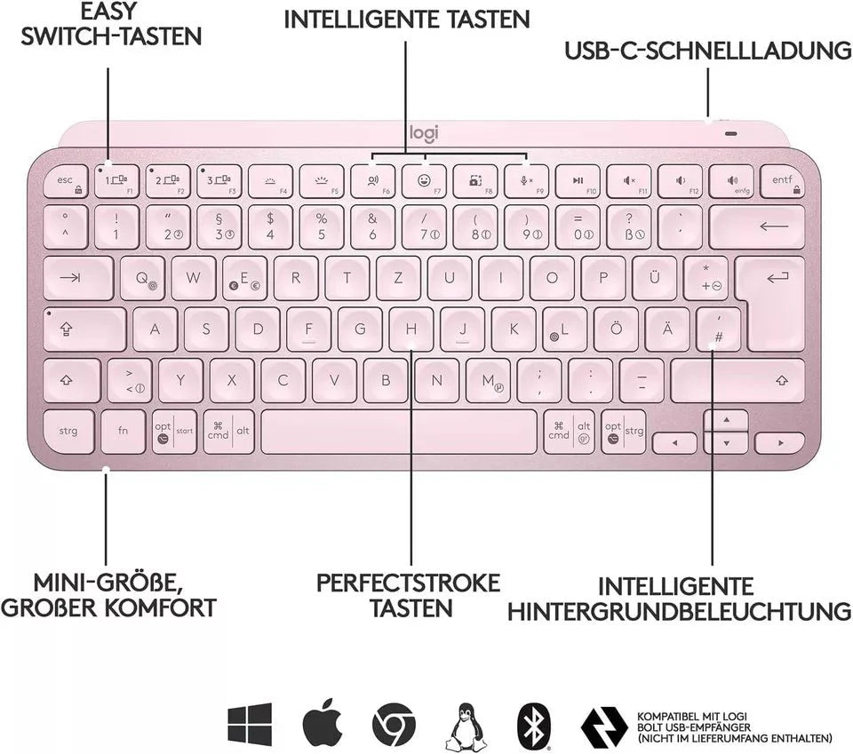 Logitech MX Keys Mini Kabellose Tastatur Bluetooth,Tastenbeleuchtung DEUTSCH NEU