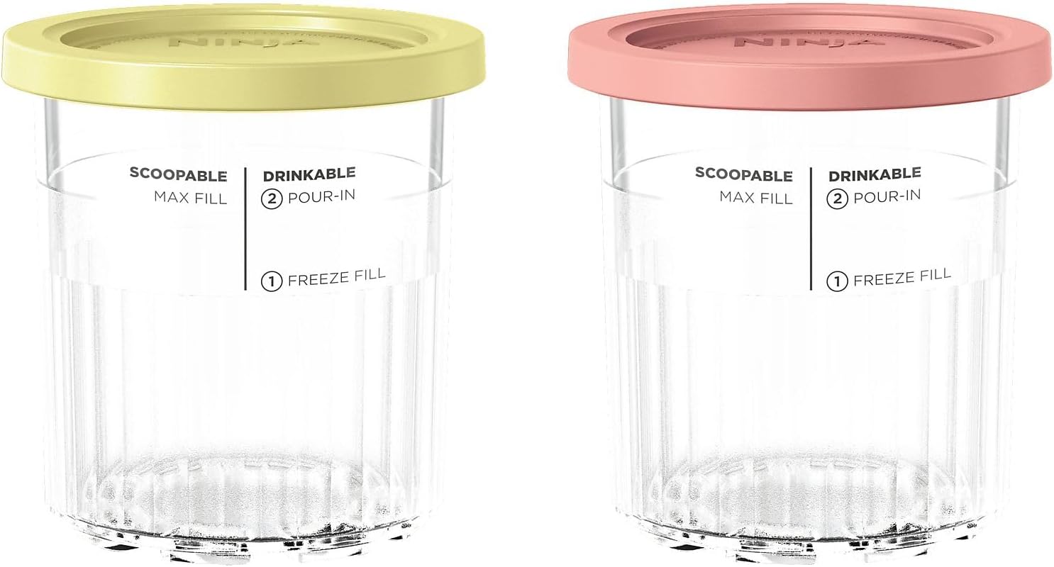 Ninja CREAMi Deluxe Doppelpack Dessert-Behälter transparent mit Deckel (gelb,rosa) - Bestartikel-Shop