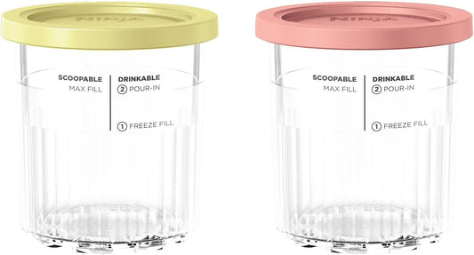 Ninja CREAMi Deluxe Doppelpack Dessert-Behälter transparent mit Deckel (gelb,rosa) - Bestartikel-Shop