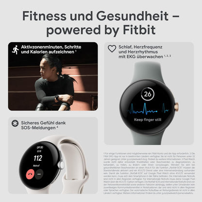 Google Pixel Watch Wi-Fi Smartwatch, Google Android Smartwatch Edelstahlgehäuse, Weiss– Ohne LTE - Bestartikel-Shop