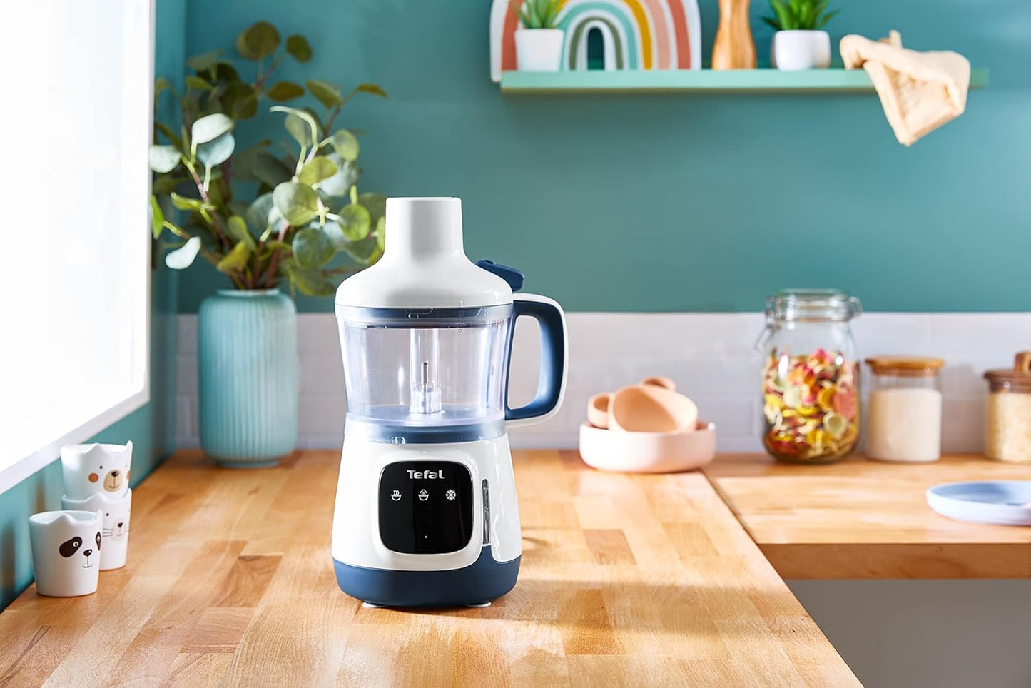 Tefal HB55W4 Yummy Gourmet Babynahrungszubereiter Stabmixer mit Touchscreen, Rezeptbuch & spülmaschinenfestem Zubehör Weiß/Blau