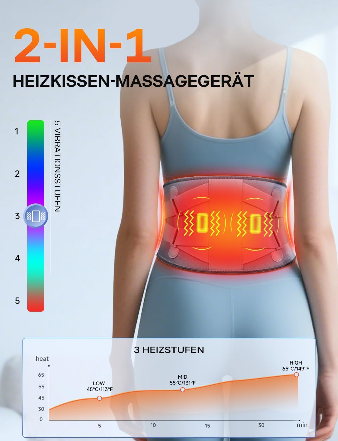ALLJOY 170CM Wärmegürtel Rücken Heizkissen Kabellos Massagegerät – Komfortable Wärme & Massage für Ihren Rücken - Bestartikel-Shop