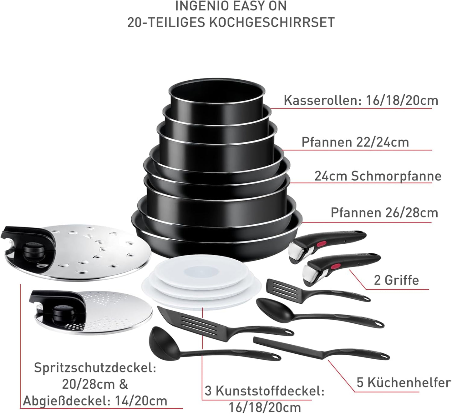 Tefal Ingenio Easy On 20-teiliges Topf- und Pfannenset mit abnehmbarem Griff (L15994) - Bestartikel-Shop