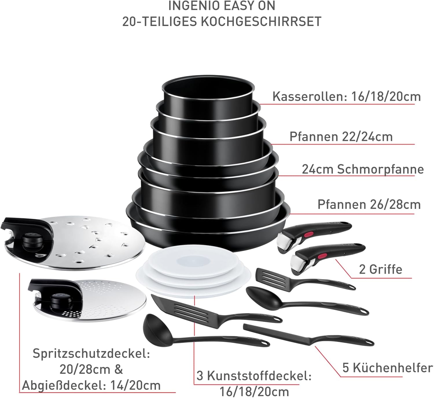 Tefal Ingenio Easy On 20-teiliges Topf- und Pfannenset mit abnehmbarem Griff (L15994) - Bestartikel-Shop