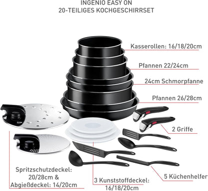 Tefal Ingenio Easy On 20-teiliges Topf- und Pfannenset mit abnehmbarem Griff (L15994) - Bestartikel-Shop
