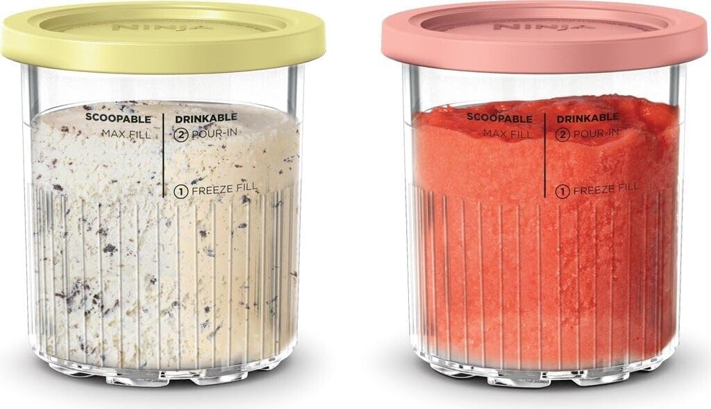 Ninja CREAMi Deluxe Doppelpack Dessert-Behälter transparent mit Deckel (gelb,rosa) - Bestartikel-Shop