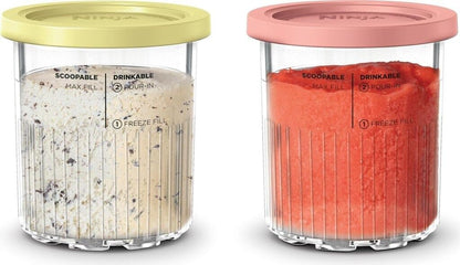 Ninja CREAMi Deluxe Doppelpack Dessert-Behälter transparent mit Deckel (gelb,rosa) - Bestartikel-Shop