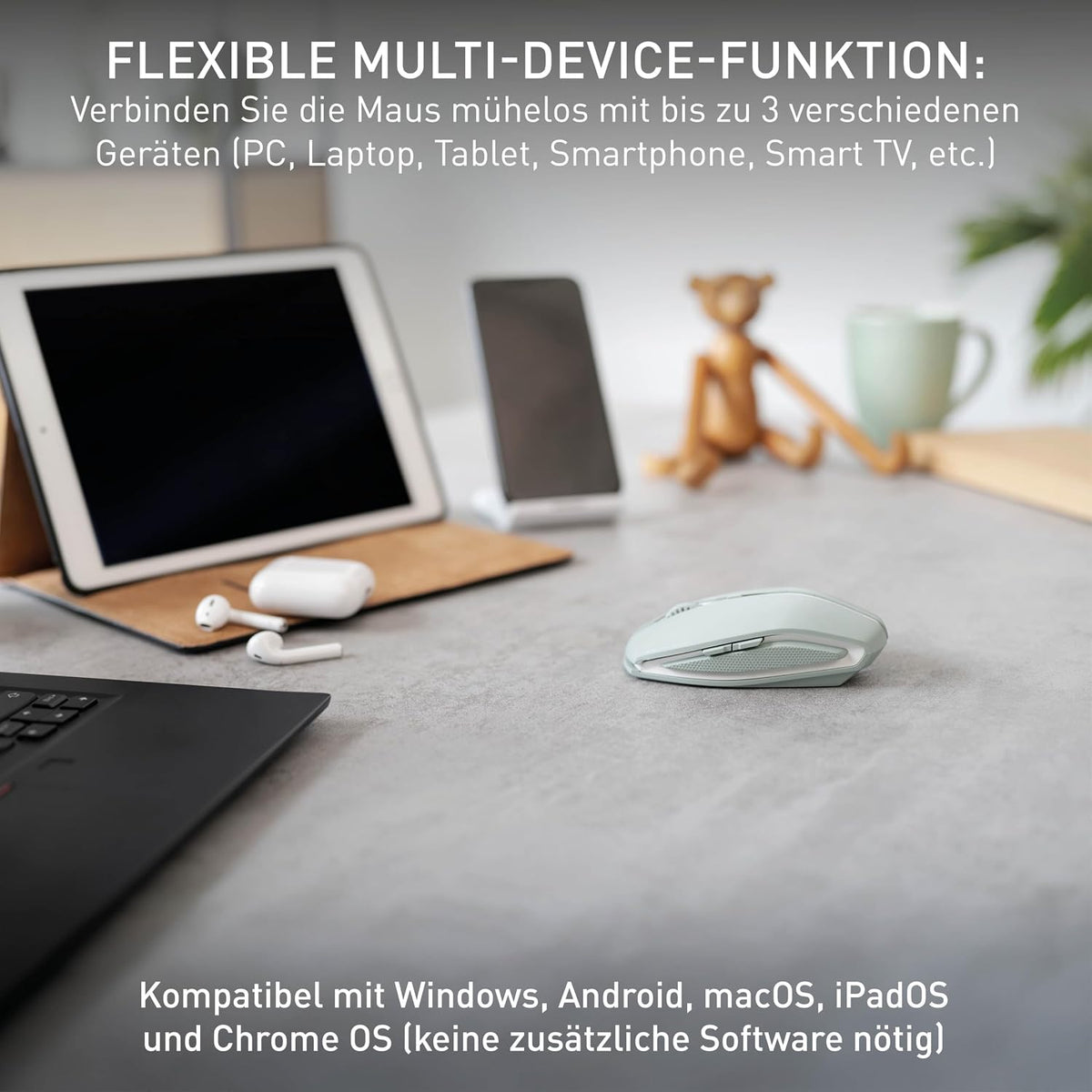 CHERRY GENTIX BT, Bluetooth Maus mit Multi-Device Funktion, Grün - Bestartikel-Shop