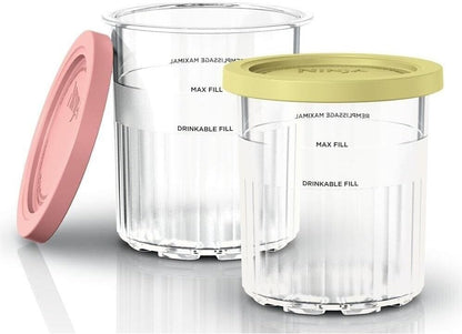 Ninja CREAMi Deluxe Doppelpack Dessert-Behälter transparent mit Deckel (gelb,rosa) - Bestartikel-Shop