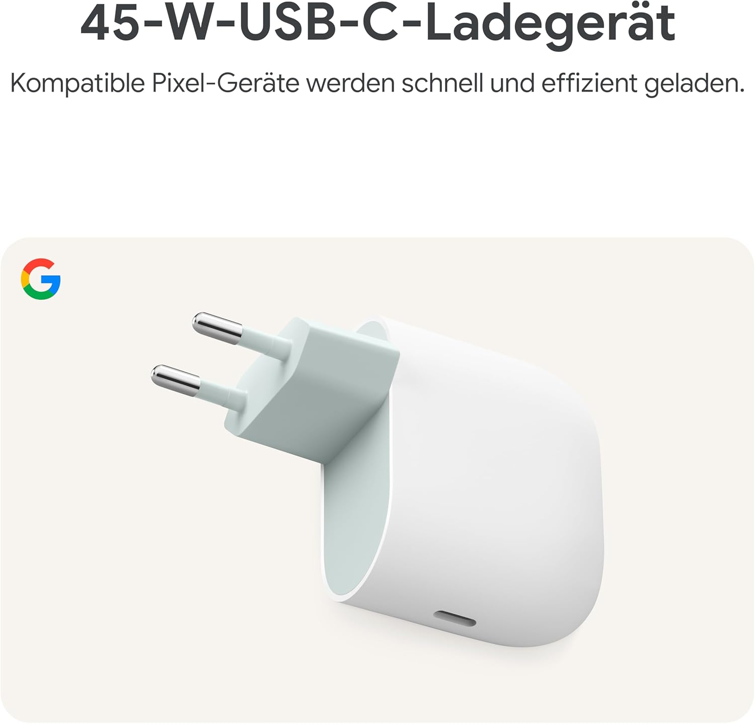 Google 45 W USB-C-Ladegerät – Schnellladegerät für Pixel Smartphones – Kompatibel mit Made by Google-Produkten und Anderen USB-C Geräten – Weiß - Bestartikel-Shop