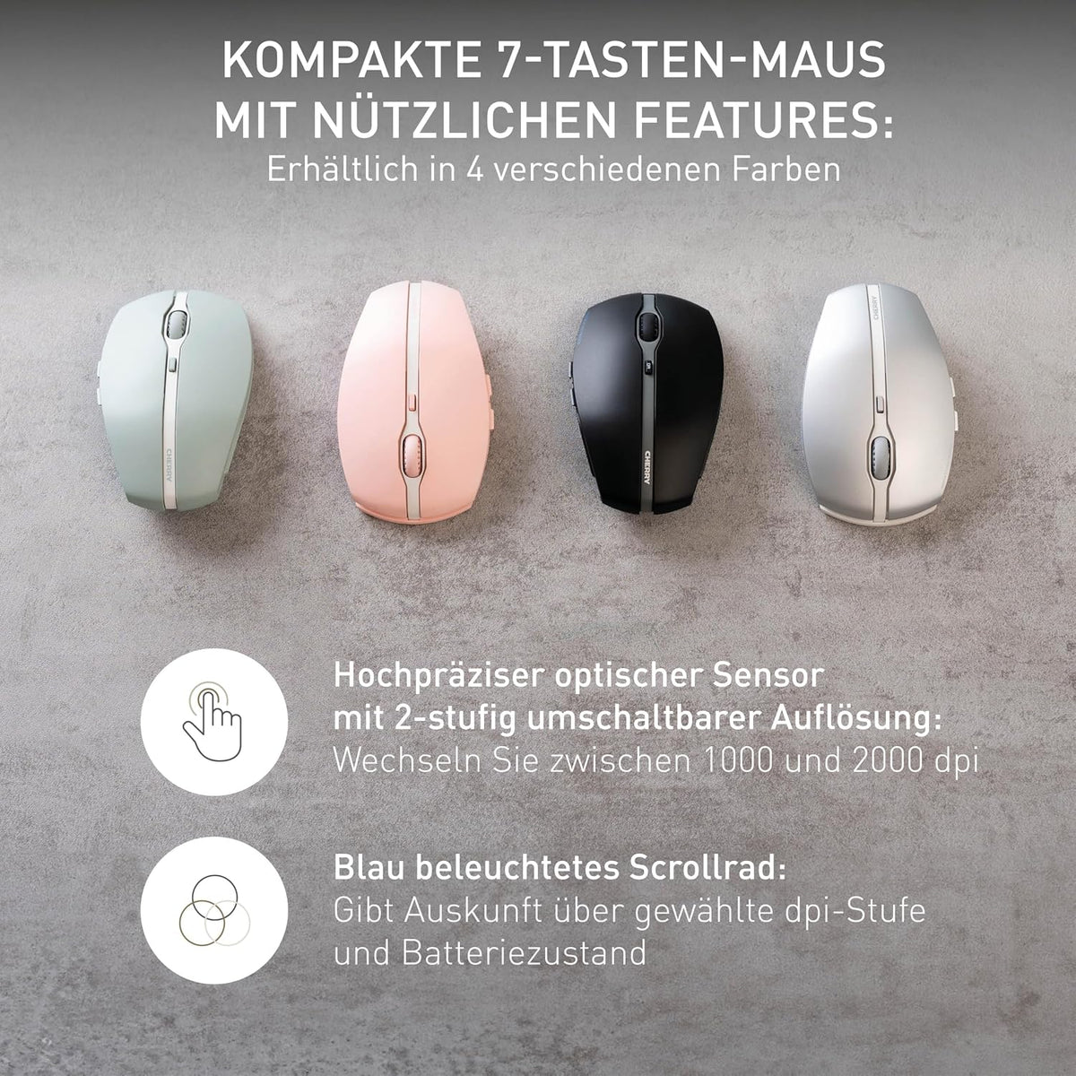 CHERRY GENTIX BT, Bluetooth Maus mit Multi-Device Funktion, Grün - Bestartikel-Shop