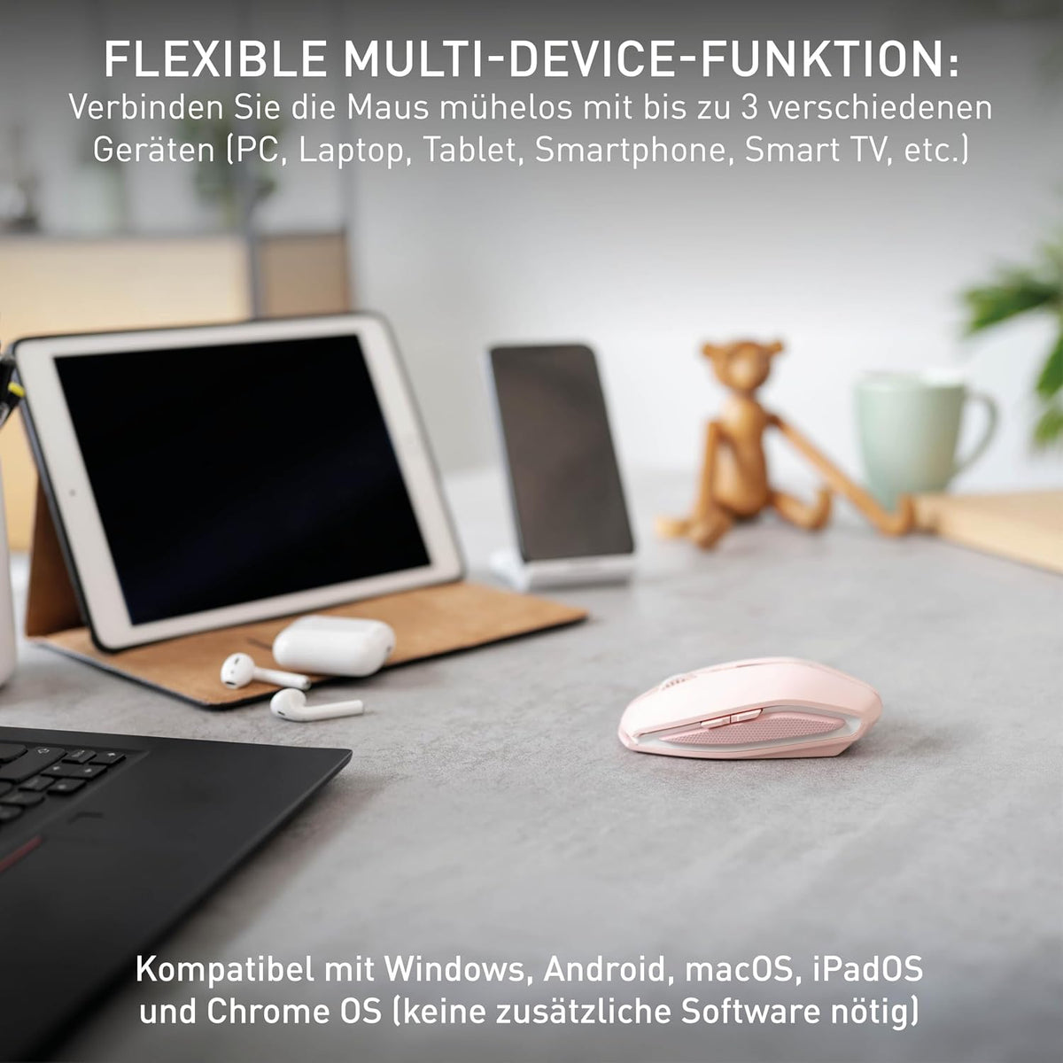 CHERRY GENTIX BT, Bluetooth Maus mit Multi-Device Funktion, Rosa - Bestartikel-Shop