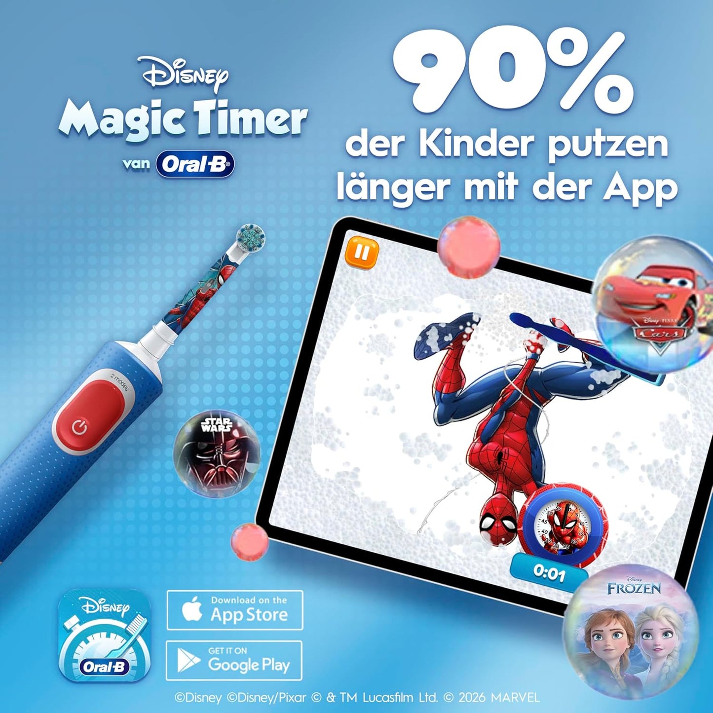Oral-B Pro Kids 3+ Spiderman Elektrische Zahnbürste mit Reisetui, blau/rot - Bestartikel-Shop