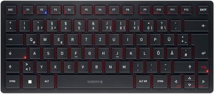 CHERRY KW 9200 MINI, Kompakte Multi-Device-Tastatur für bis zu 4 Geräte, Deutsches Layout (QWERTZ), Bluetooth, 2,4 GHz oder Kabel, Wiederaufladbar, Schwarz
