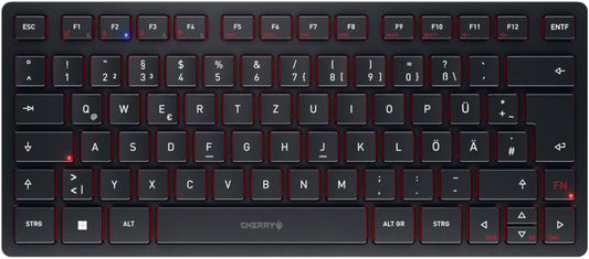 CHERRY KW 9200 MINI, Kompakte Multi-Device-Tastatur für bis zu 4 Geräte, Deutsches Layout (QWERTZ), Bluetooth, 2,4 GHz oder Kabel, Wiederaufladbar, Schwarz