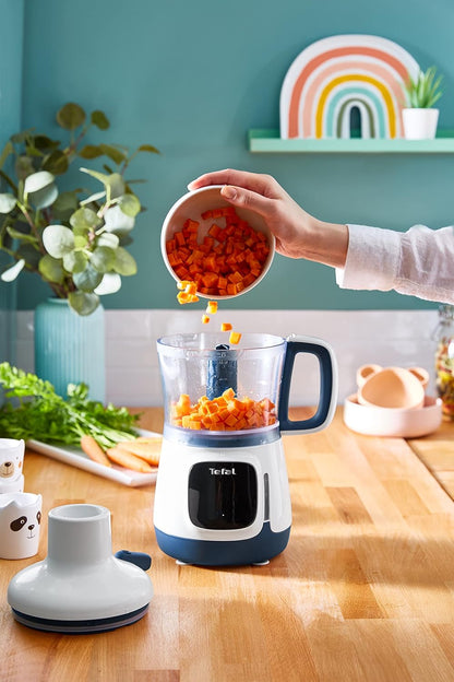Tefal HB55W4 Yummy Gourmet Babynahrungszubereiter Stabmixer mit Touchscreen, Rezeptbuch & spülmaschinenfestem Zubehör Weiß/Blau
