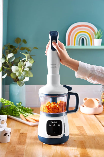 Tefal HB55W4 Yummy Gourmet Babynahrungszubereiter Stabmixer mit Touchscreen, Rezeptbuch & spülmaschinenfestem Zubehör Weiß/Blau