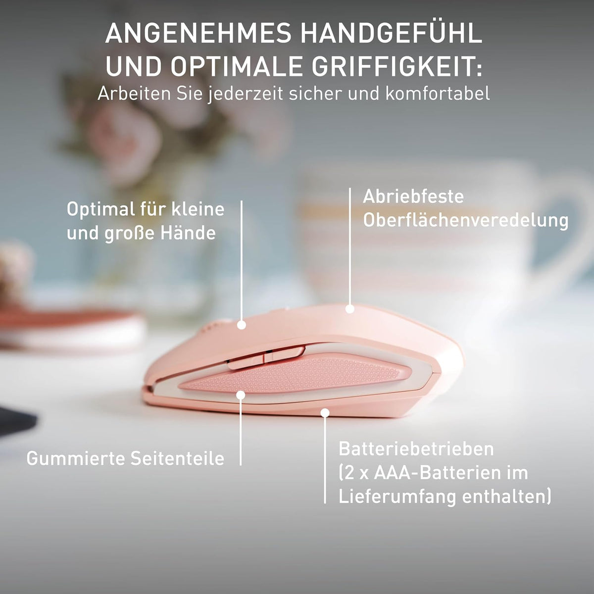 CHERRY GENTIX BT, Bluetooth Maus mit Multi-Device Funktion, Rosa - Bestartikel-Shop