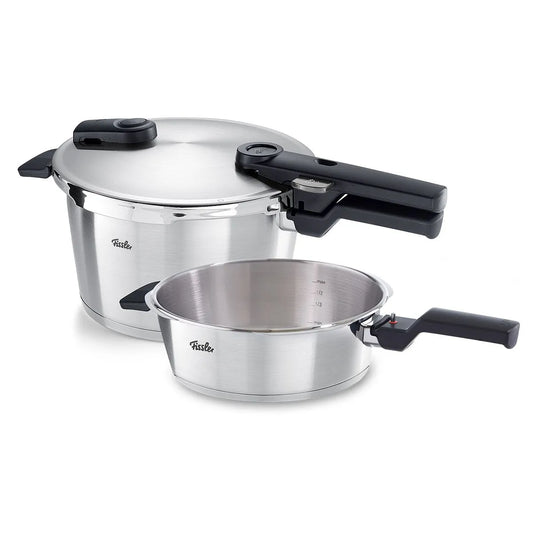 Fissler Vitaquick Premium / Schnellkochtopf-Set, 2-teilig Ø 22 cm (1 Schnellkochtopf 4,5 L, 1 Schnellbratpfanne 2,5 L) – Induktion, Silber