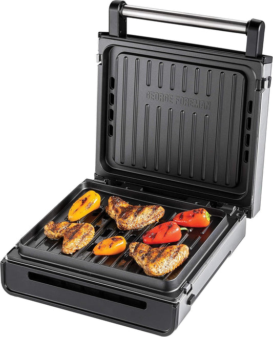 George Foreman Kontaktgrill & Panini- / Sandwichgrill [Smokeless - 87% weniger Rauch] Tischgrill (abnehmbare & spülmaschinengeeignete Grillplatten, 200°C Grilltemperatur, Edelstahlgehäuse) 28000-56