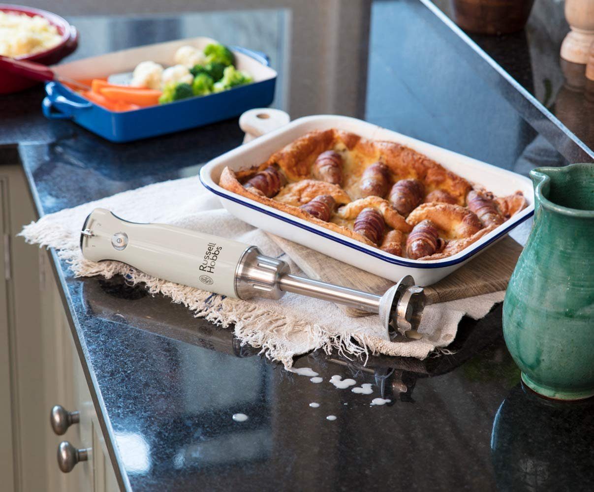 Russell Hobbs Stabmixer [Pürierstab] Retro Creme (Messbecher + Deckel, BPA-frei, spülmaschinenfest, Infinity-Mix-Technologie, für Smoothie, Suppen, Saucen, Babynahrung) Vintage Zerkleinerer