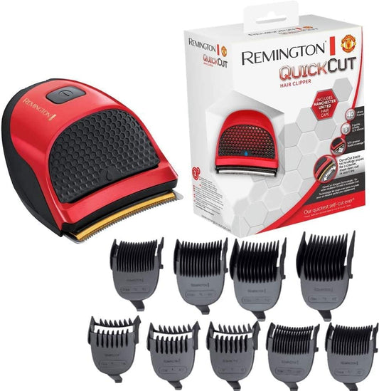 Remington Haarschneidemaschine QuickCut Manchester United Edition (Edelstahlklingen mit CurveCut-Klingen-Technologie, 9 Aufsteckkämme, Netz-/Akkubetrieb, Lithium) Haarschneider HC4255