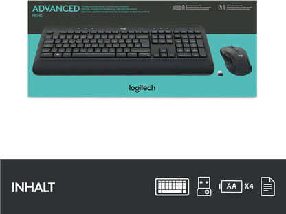LOGITECH MK545 Advanced, Tastatur & Maus Set, kabellos, Schwarz