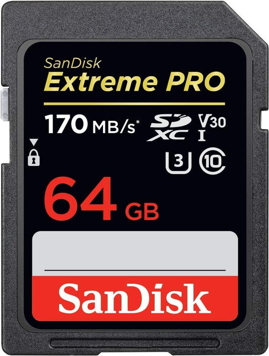 SanDisk Extreme PRO SDXC UHS-I Speicherkarte 64 GB (V30, Übertragungsgeschwindigkeit 170 MB/s, U3, 4K UHD Videos, SanDisk QuickFlow-Technologie, temperaturbeständig)