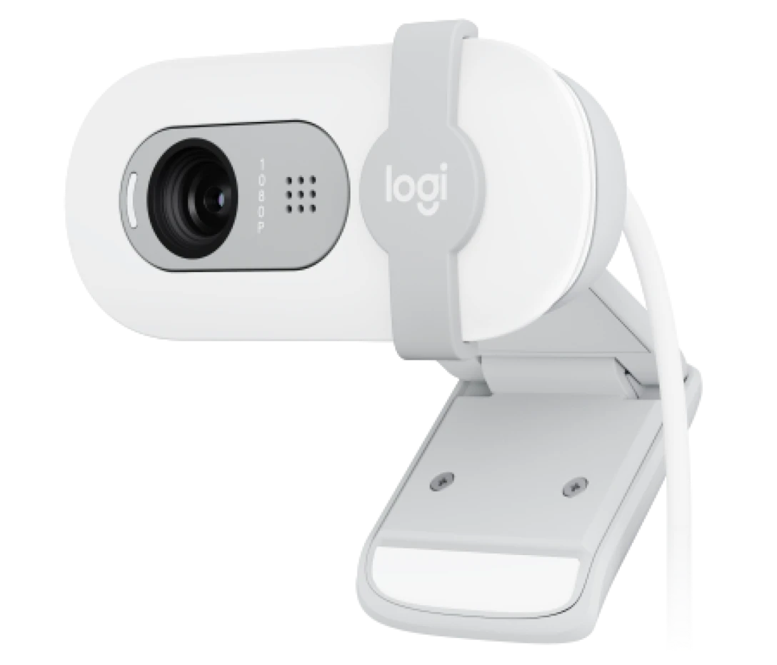 Logitech Brio 100 Full HD Webcam , Auto-Licht, integriertes Mikrofon, Abdeckblende, weiß