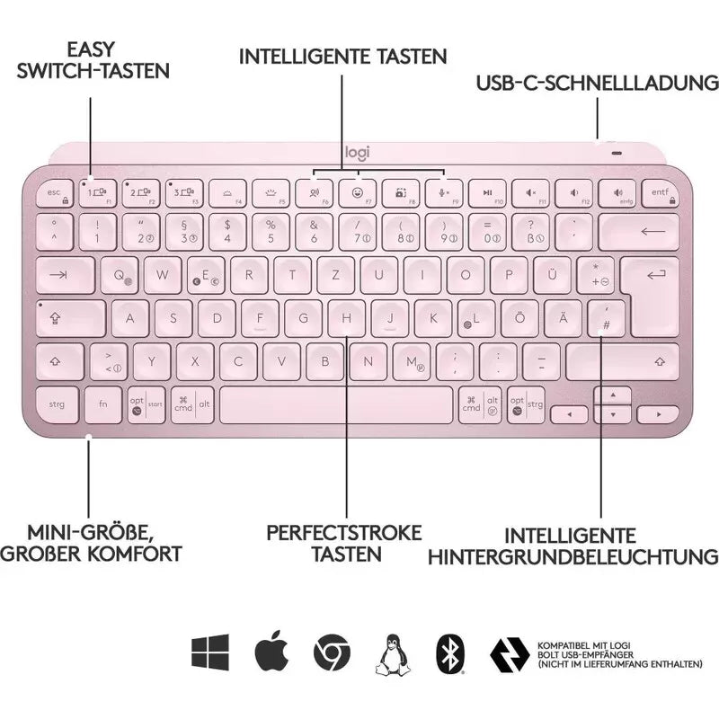 Logitech MX Keys Mini Kabellose Tastatur Bluetooth, Schweizer QWERTZ 920-010487